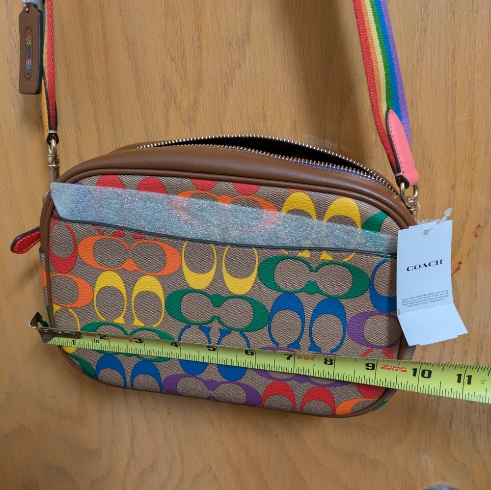 Coach Rainbow Signature Canvas Crossbody Bag - Multicolor with Brown Trim - Picture 9 of 9
